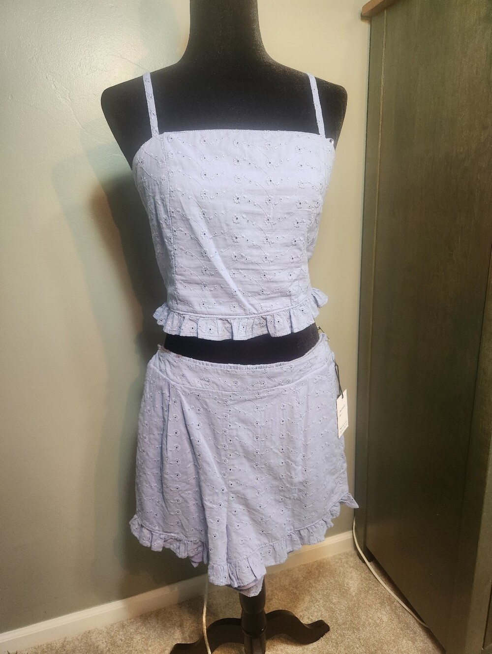Lavender/Blue Eyelet Ruffle Cami Top & Short Set